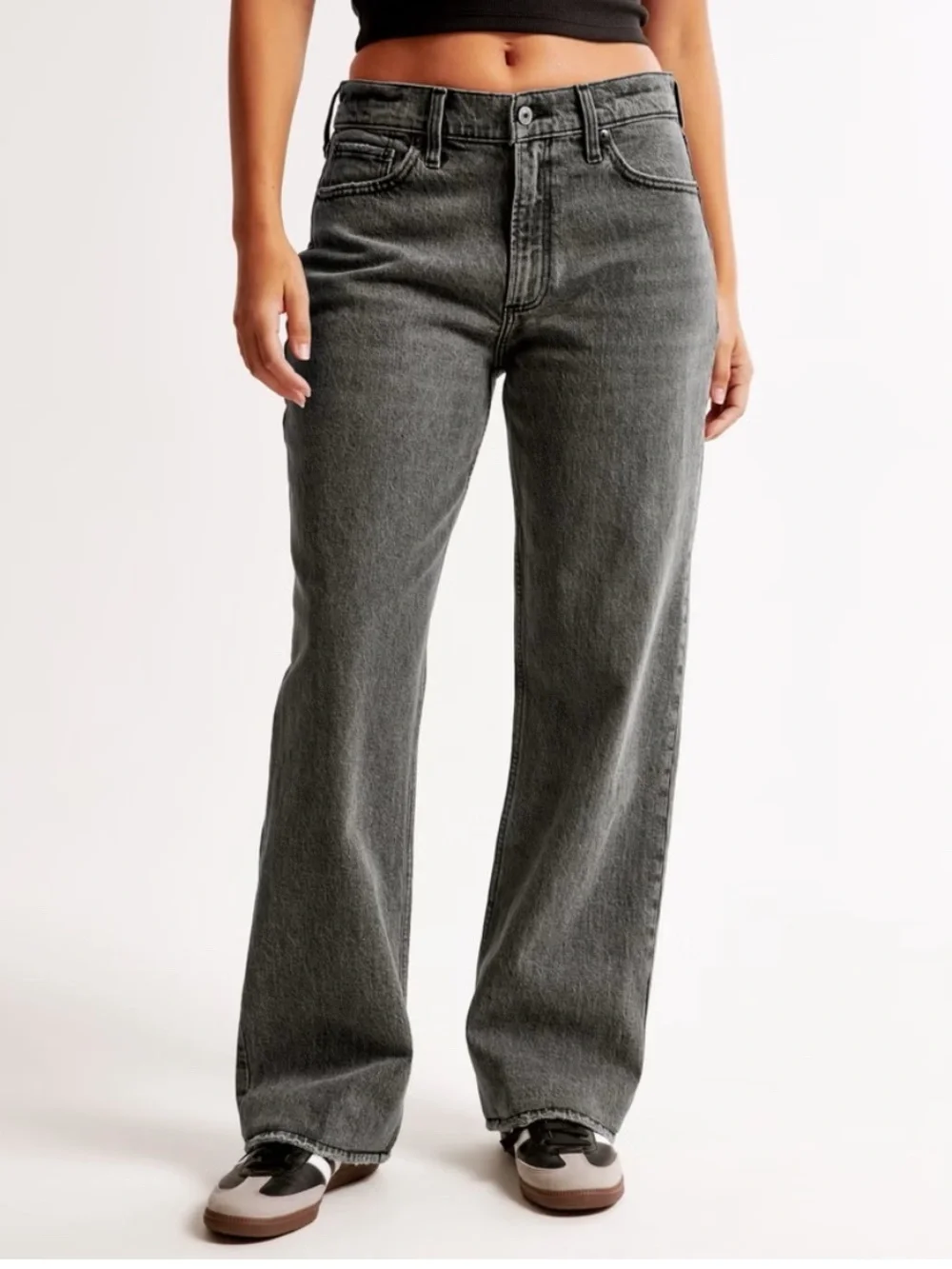 Abercrombie and Fitch Gray Black Curve Love Low Rise Baggy Jean- 26 - Picture 2 of 6